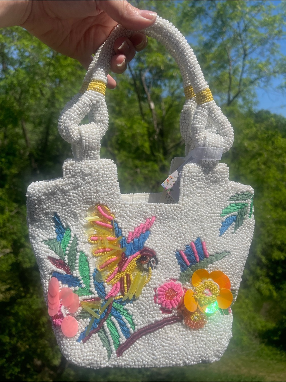 Viral Beaded Bag - Tropical Bird and Flowers shoulder bag - rare find